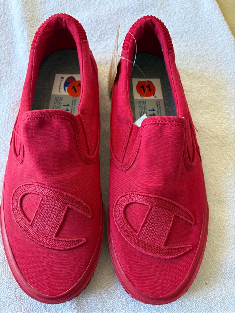 Champion Red Slip-On Canvas Sneakers with Embroidered Logo